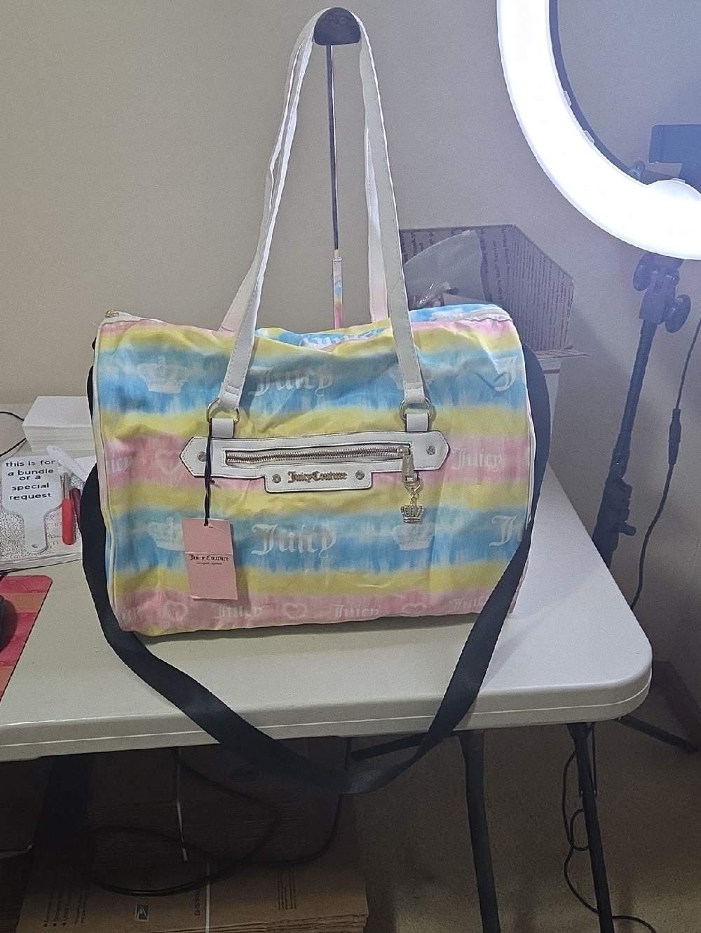 Juicy Couture Rainbow Stripe Travel Duffel Bag